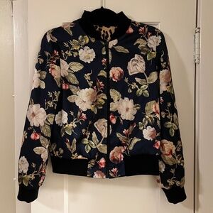 Alice + Olivia Lonnie Floral Print Leopard Reversible Satin Bomber Jacket